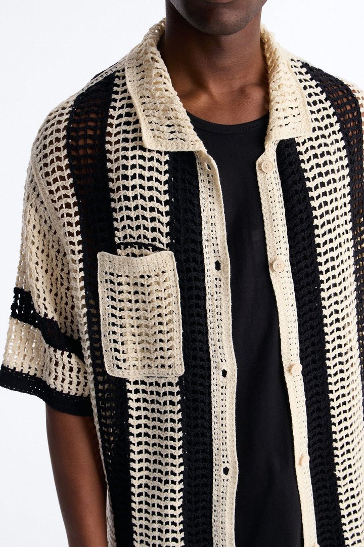 Casa Del Sol Crochet Button Up Shirt - Cream