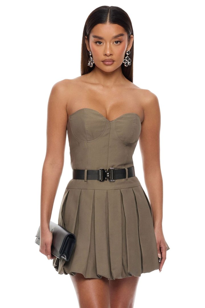 Morgan Belted Cargo Bubble Mini Dress - Olive