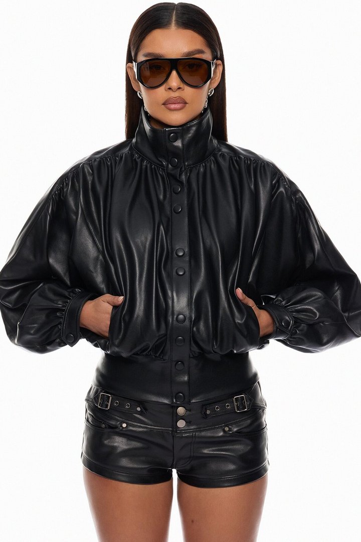 Noelia Faux Leather Jacket - Black