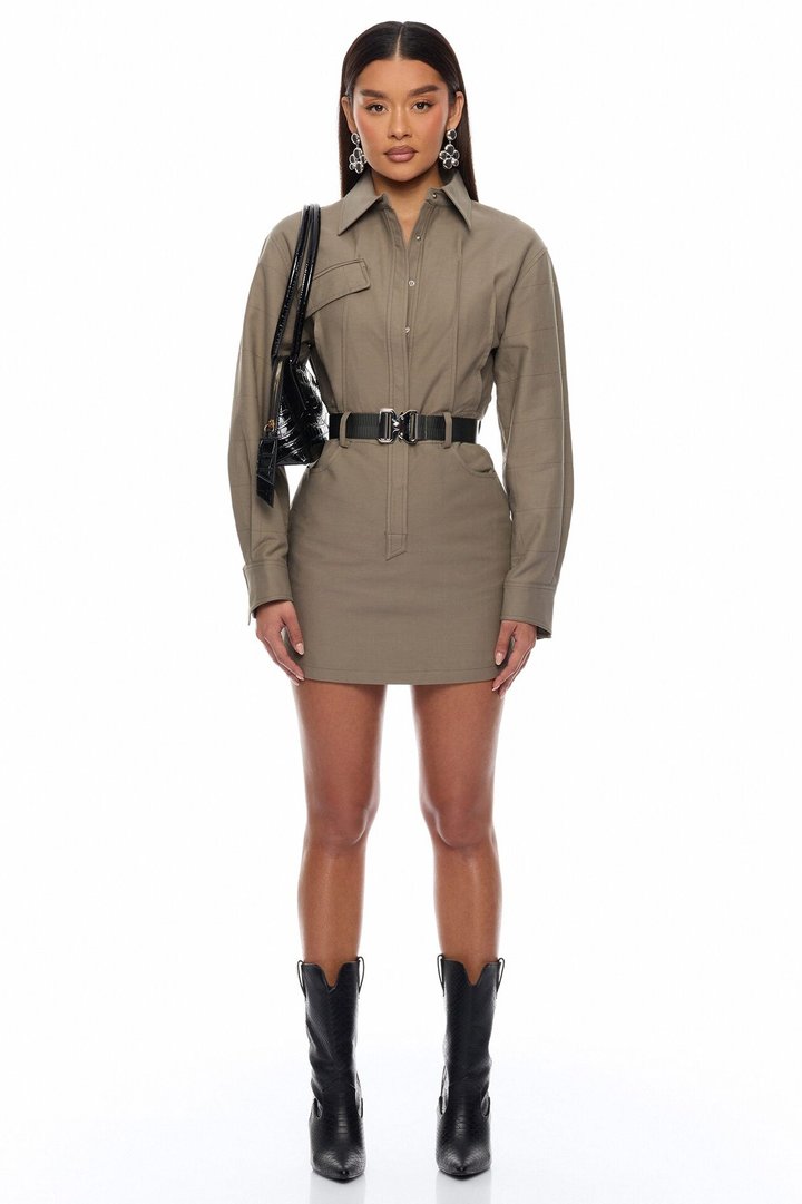 Morgan Belted Cargo Mini Dress - Olive