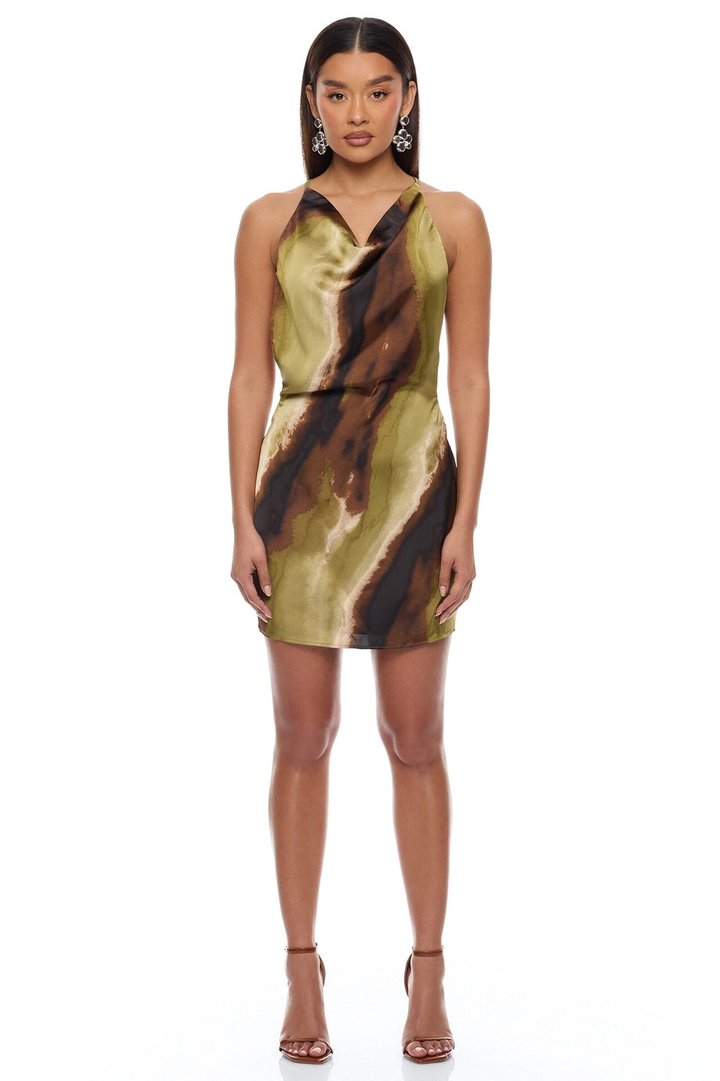 Cordelius Satin Mini Dress - Green/combo