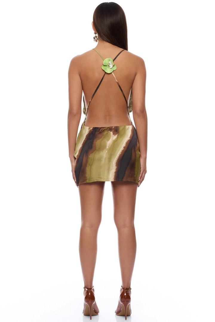 Cordelius Satin Mini Dress - Green/combo