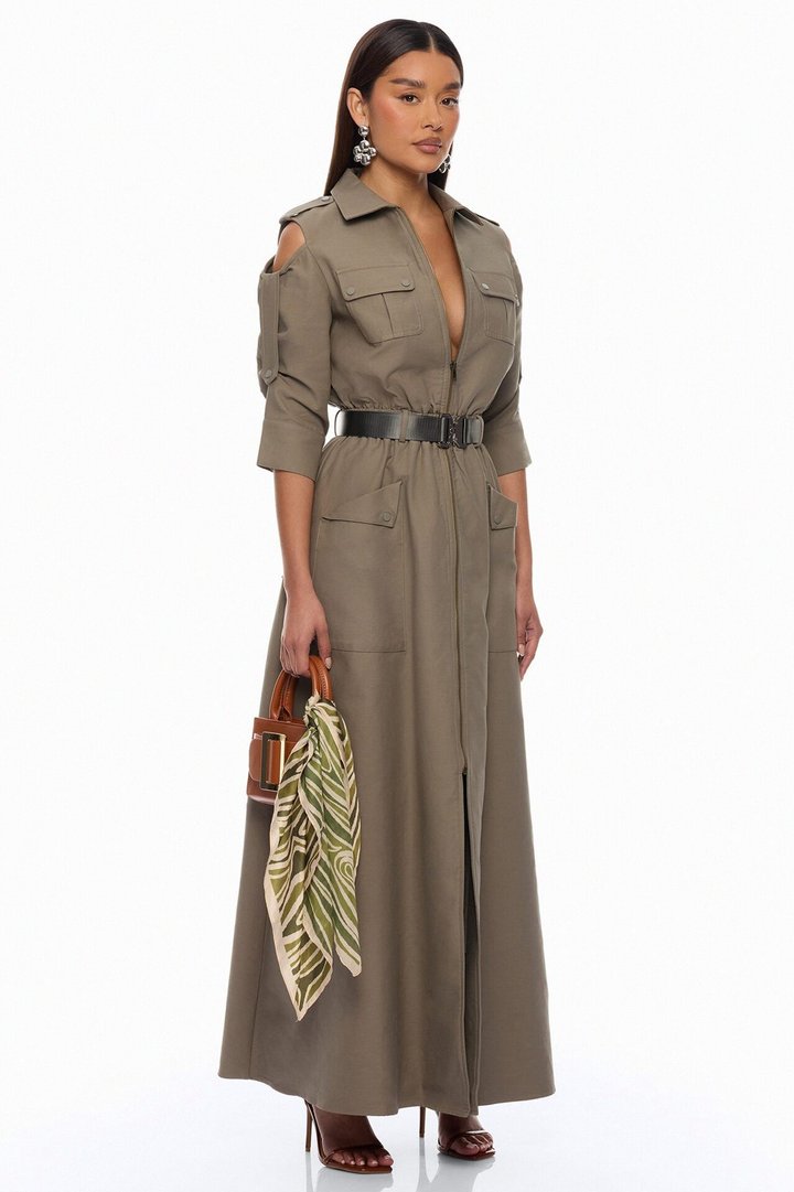 Morgan Cargo Maxi Dress - Olive