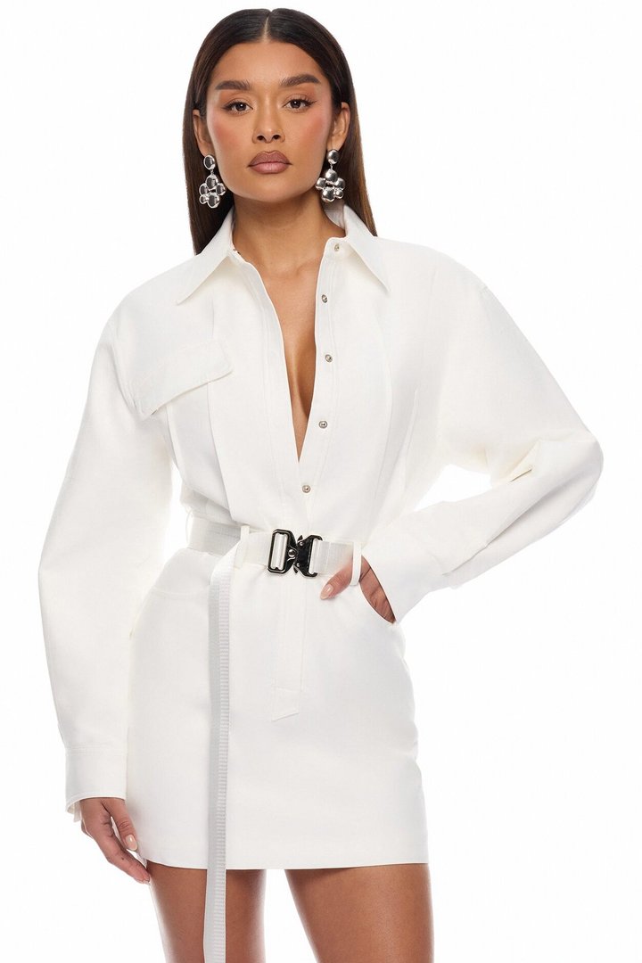 Morgan Belted Cargo Mini Dress - White