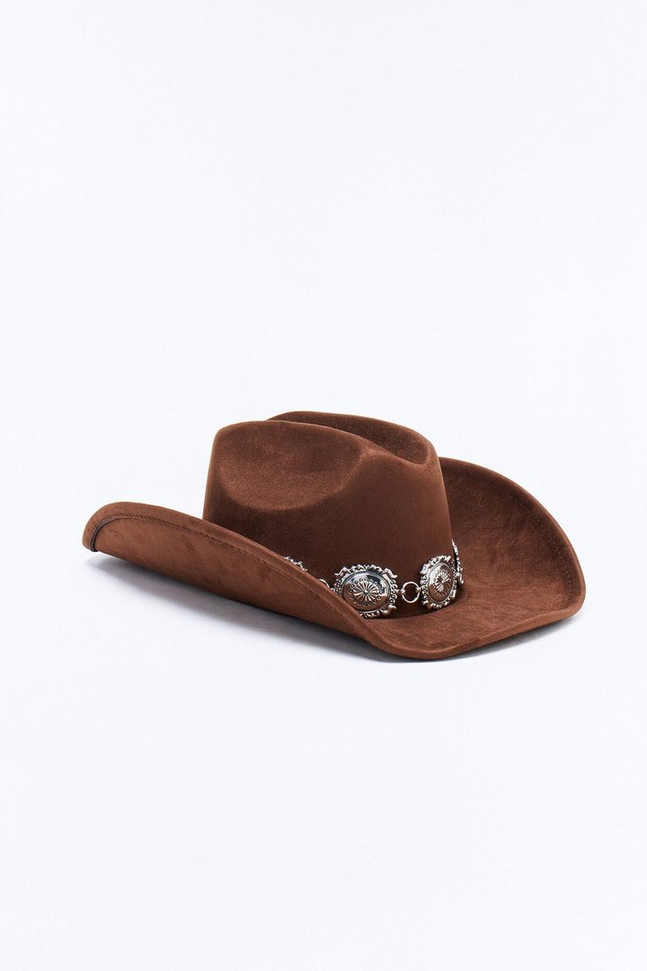 Camila Faux Suede Cowboy Hat - Brown