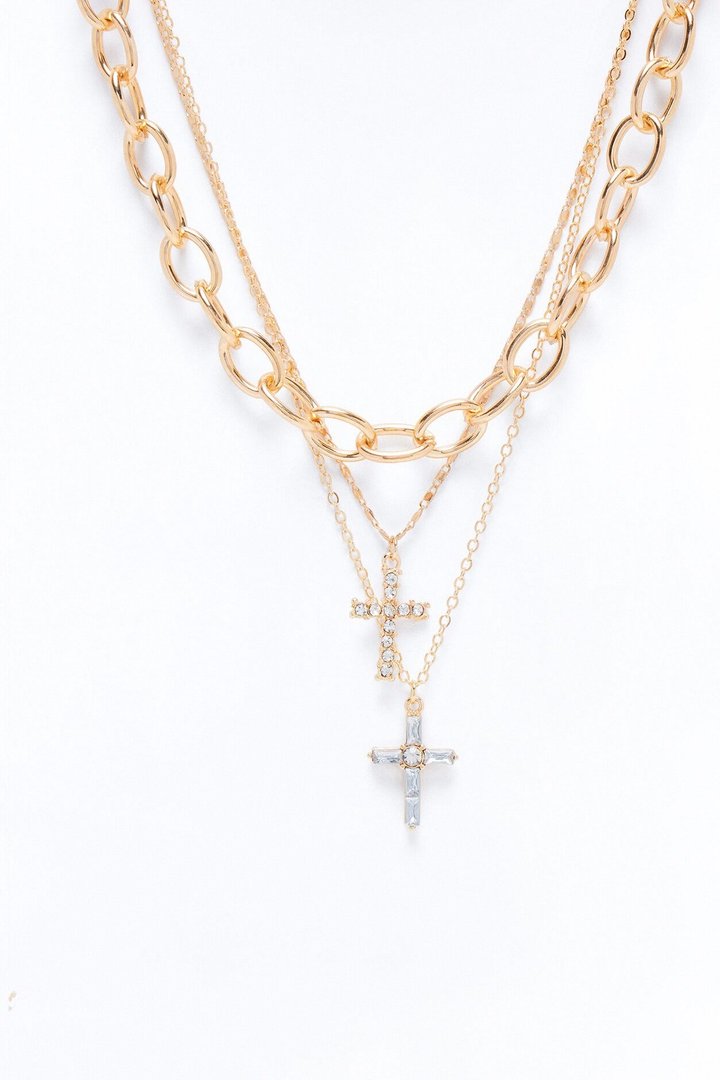 Share The Faith Rhinestone Layered Necklace - Gold