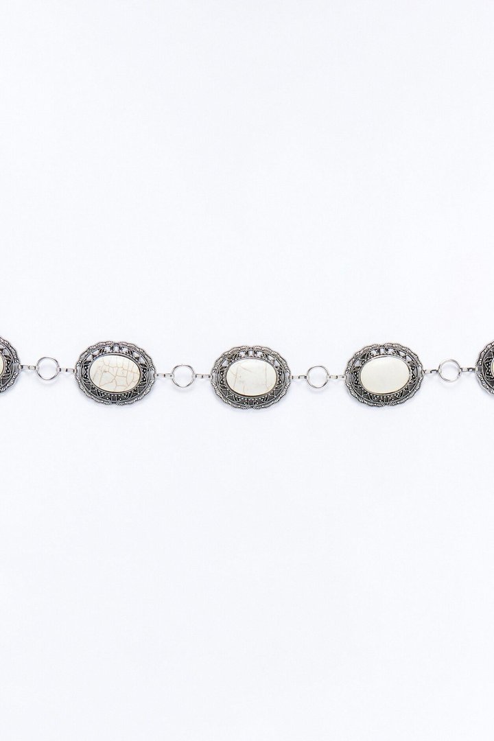 White Flowers Chain Belt - Silver