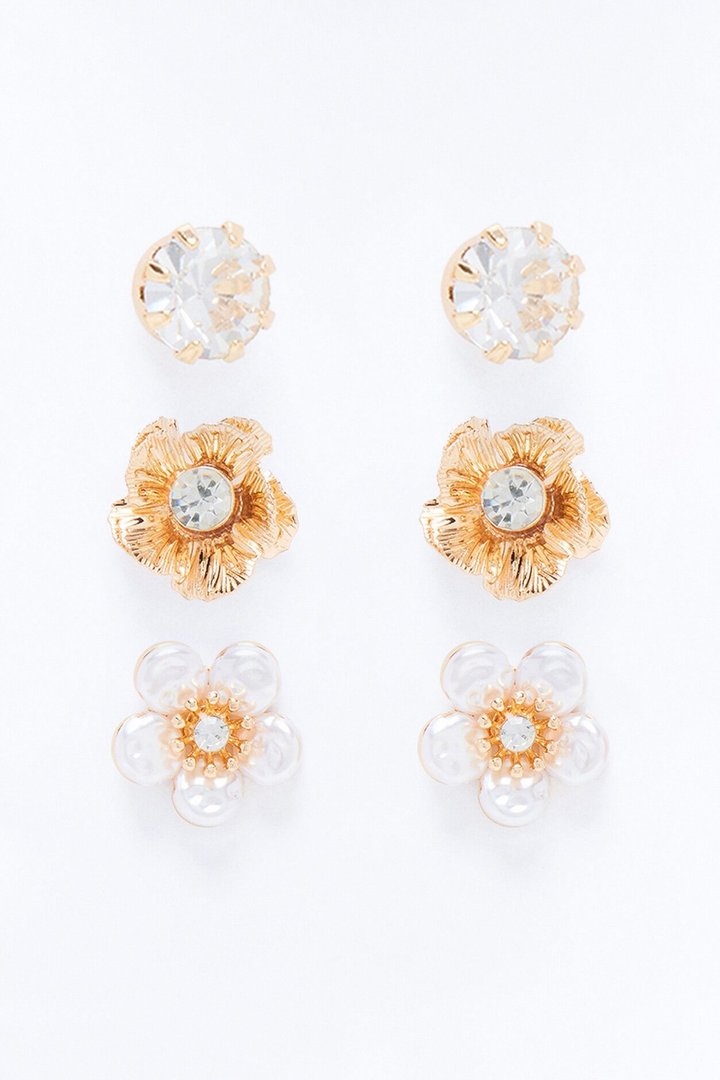 Femme Garden Party 3 Pair Earring Set - Gold/combo