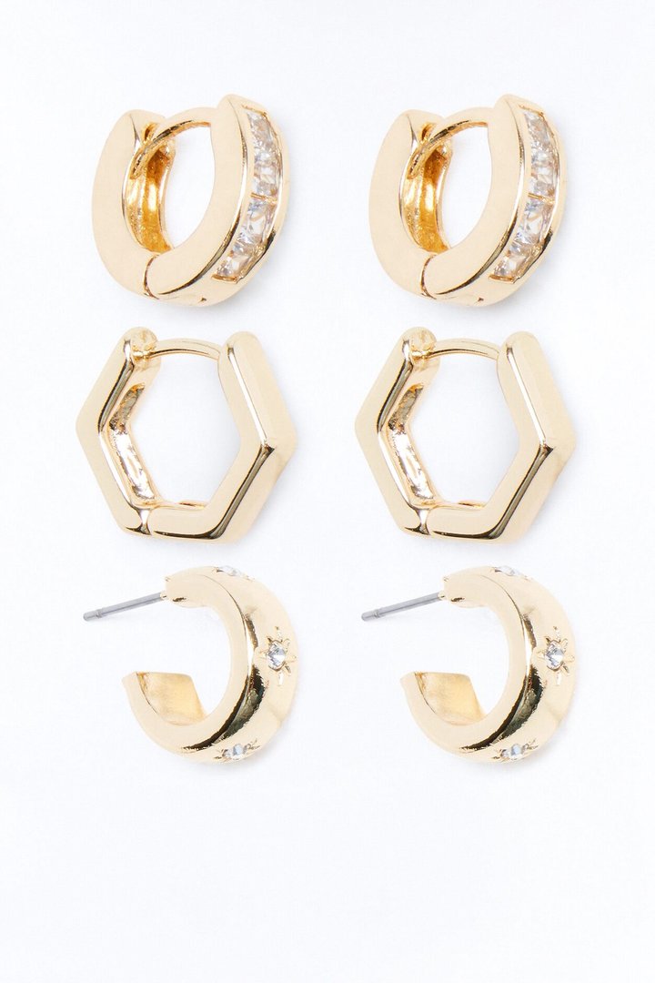 Star Noir 3 Pair Multi Earring Set - Gold