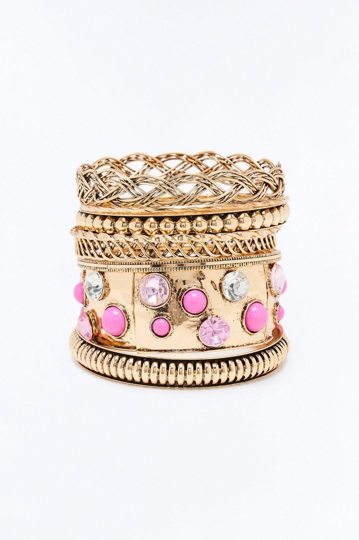 Sophia Jeweled 8 Piece Bracelet Set - Gold/Pink