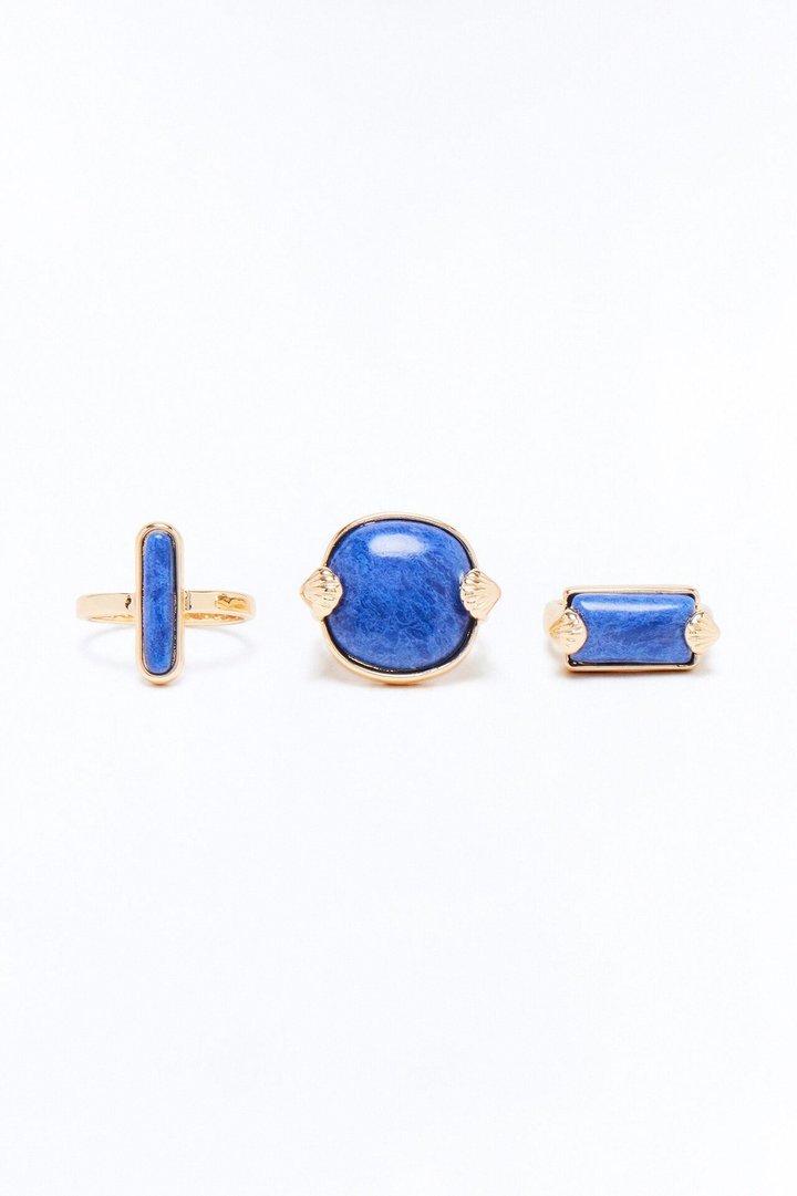 Shades Of Blue 3 Piece Ring Set - Gold/Blue