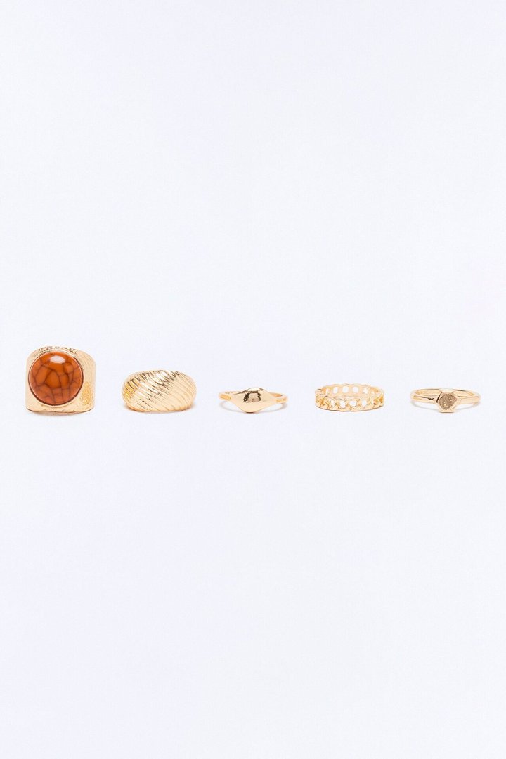 Late Night Dare 5 Piece Ring Set - Gold/Brown