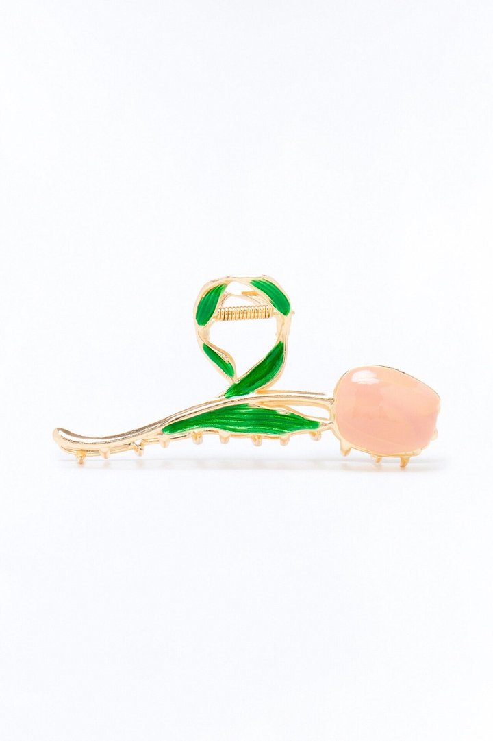 She Loves Tulips Hair Claw Clip - Gold/Pink