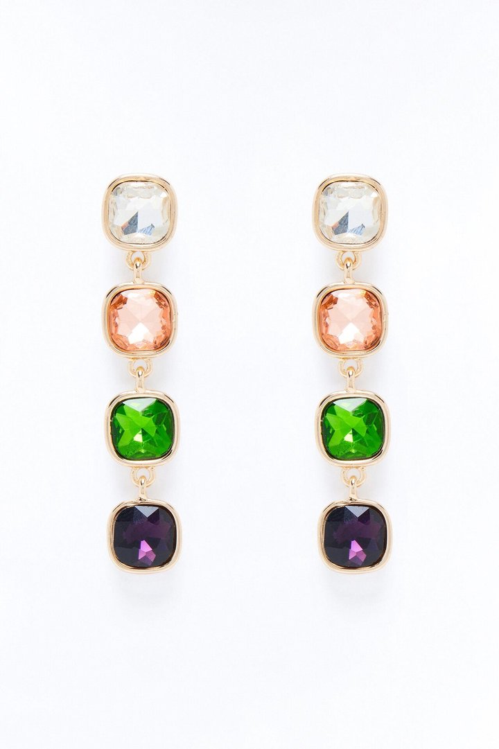 Only Fall Rhinestone Drop Earrings - Gold/Green
