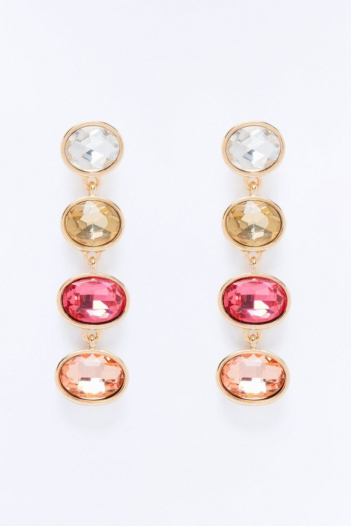 Only Fall Rhinestone Drop Earrings - Gold/Pink