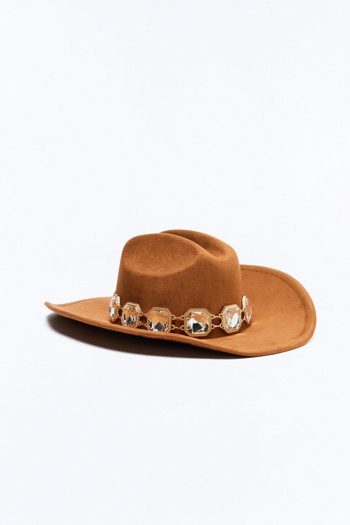 Livin' It Up Faux Suede Cowboy Hat - Cognac