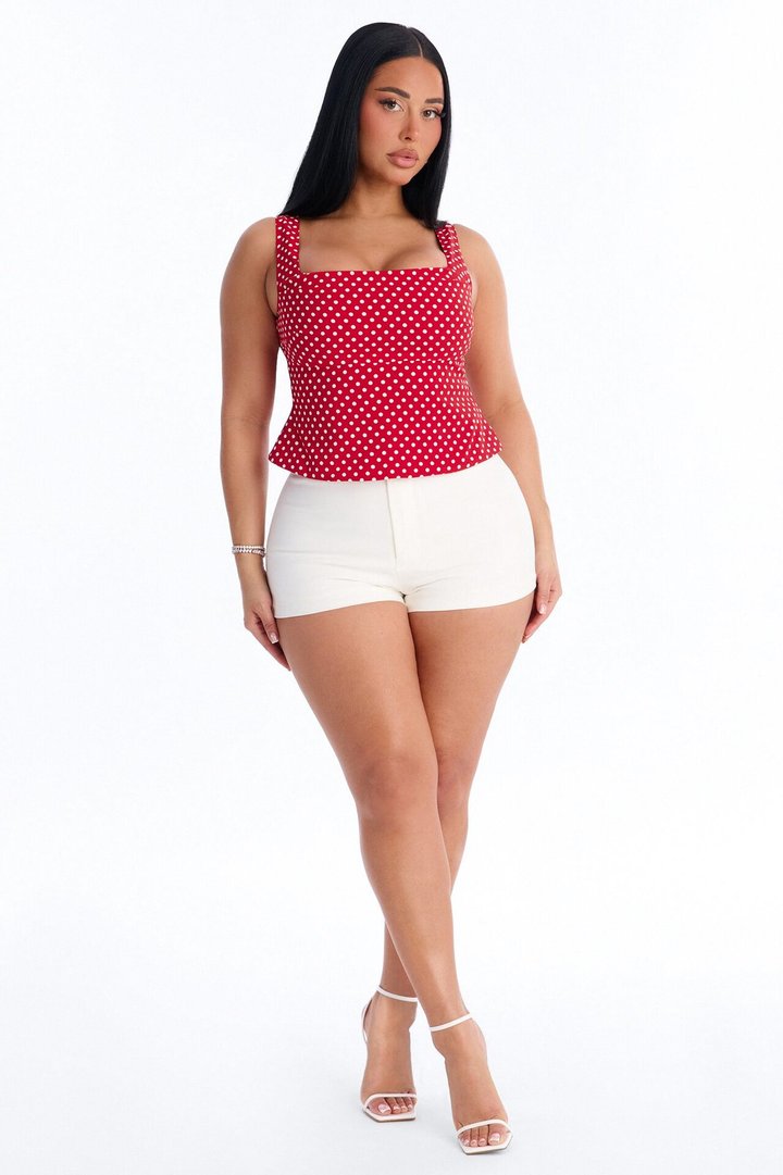 Make It Iconic Polka Dot Peplum Top - Red/combo