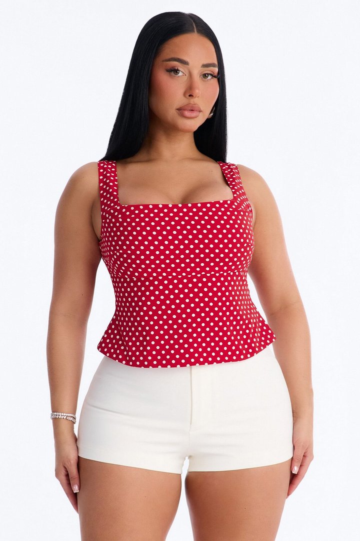 Make It Iconic Polka Dot Peplum Top - Red/combo