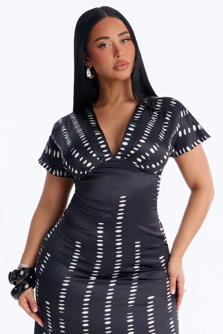 Polly Dot Satin Midi Dress - Black/White