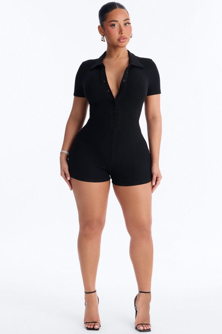 Hailey Ribbed Micro Short Romper - Black