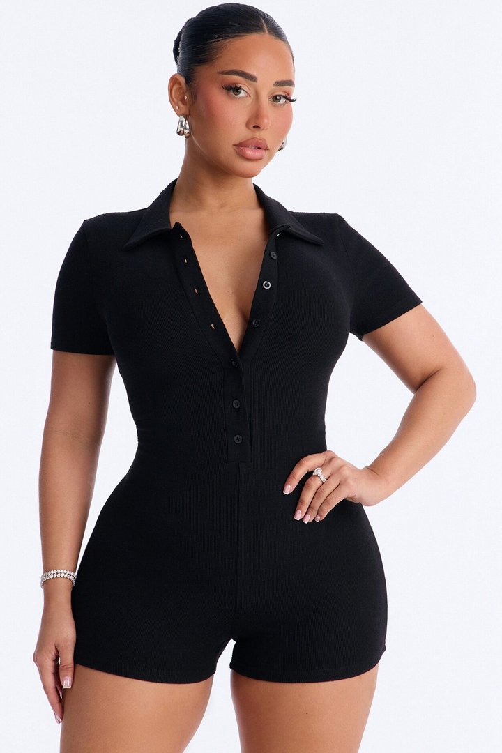 Hailey Ribbed Micro Short Romper - Black