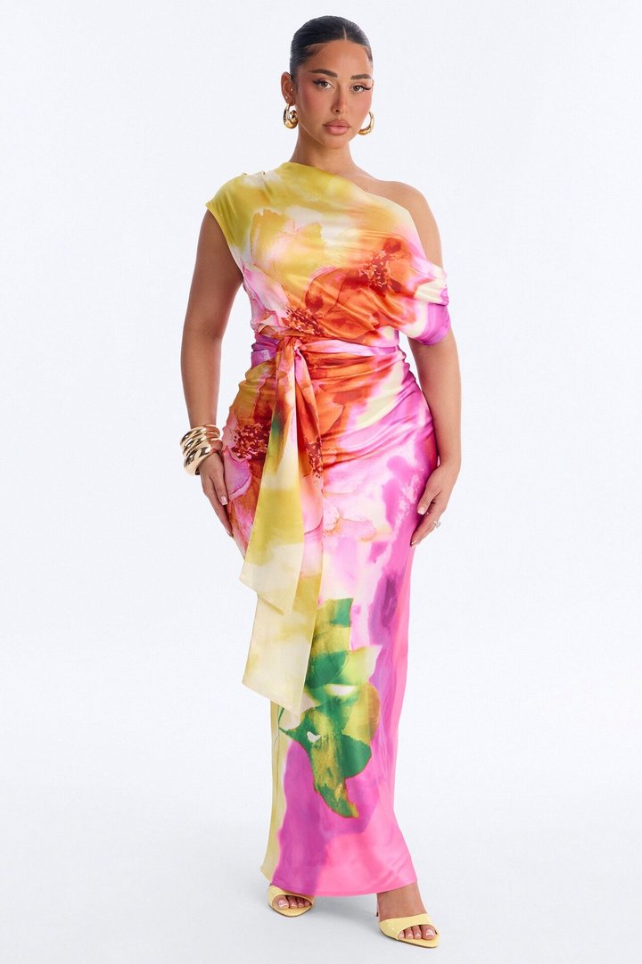 Easy To Love Me Satin Maxi Dress - Pink/combo