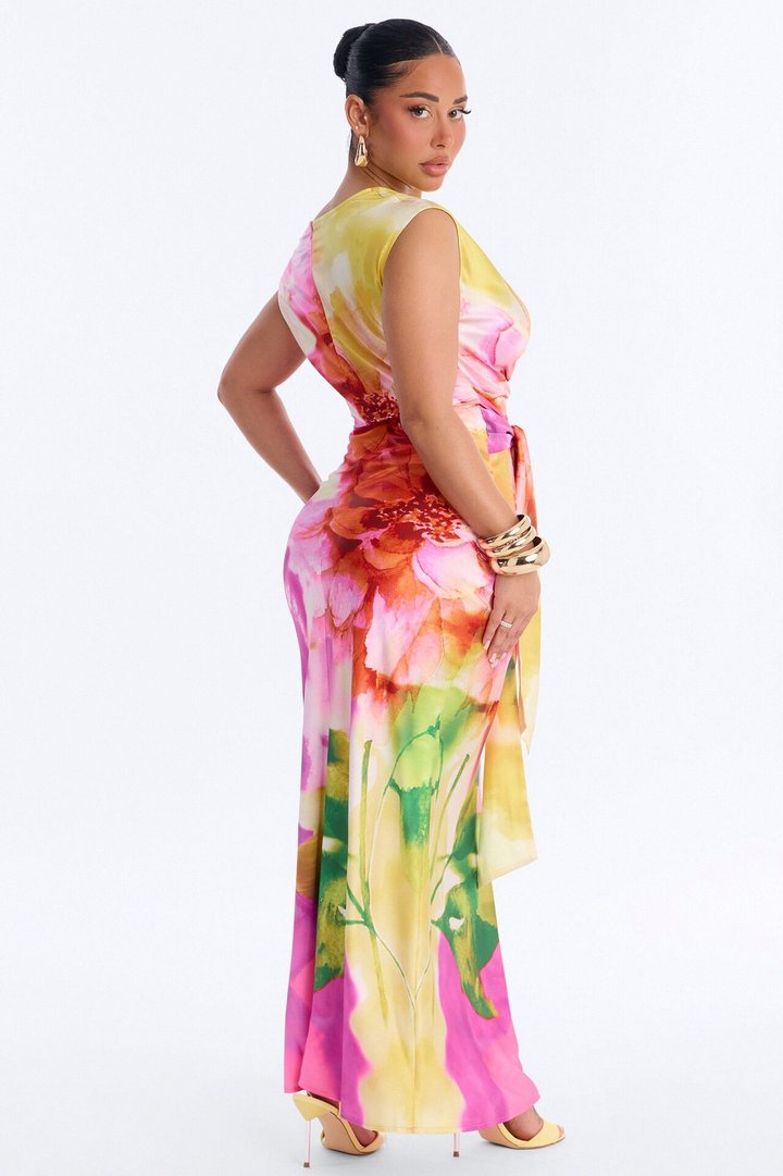 Easy To Love Me Satin Maxi Dress - Pink/combo