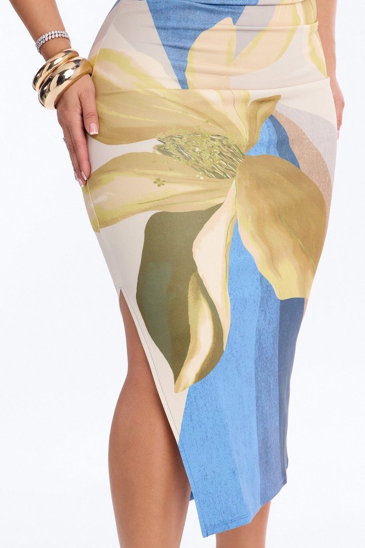 Angela Strapless Floral Midi Dress - Blue/combo