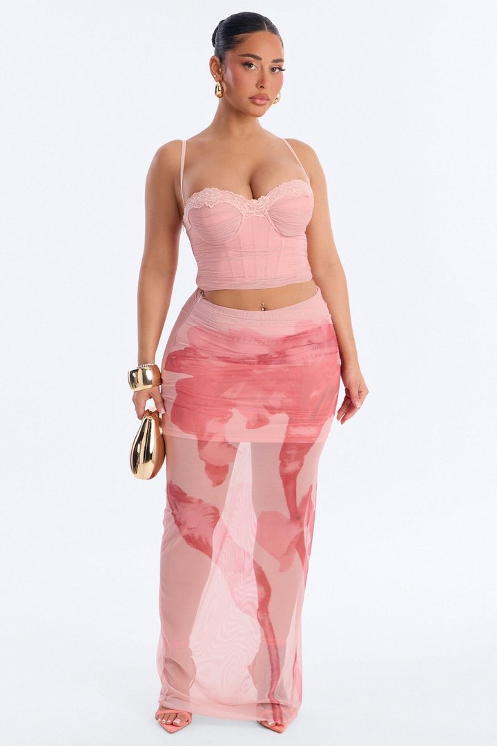Roxana Mesh Corset Maxi Skirt Set - Mauve