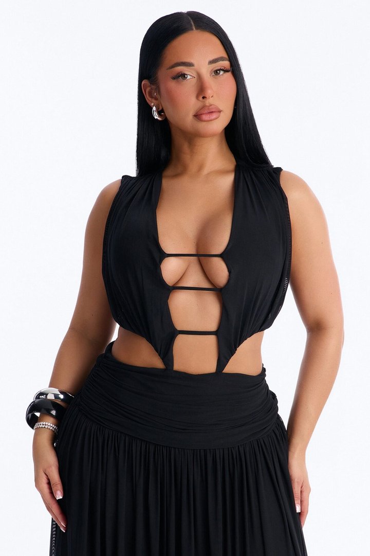 Jocelyn Cut Out Mesh Maxi Dress - Black