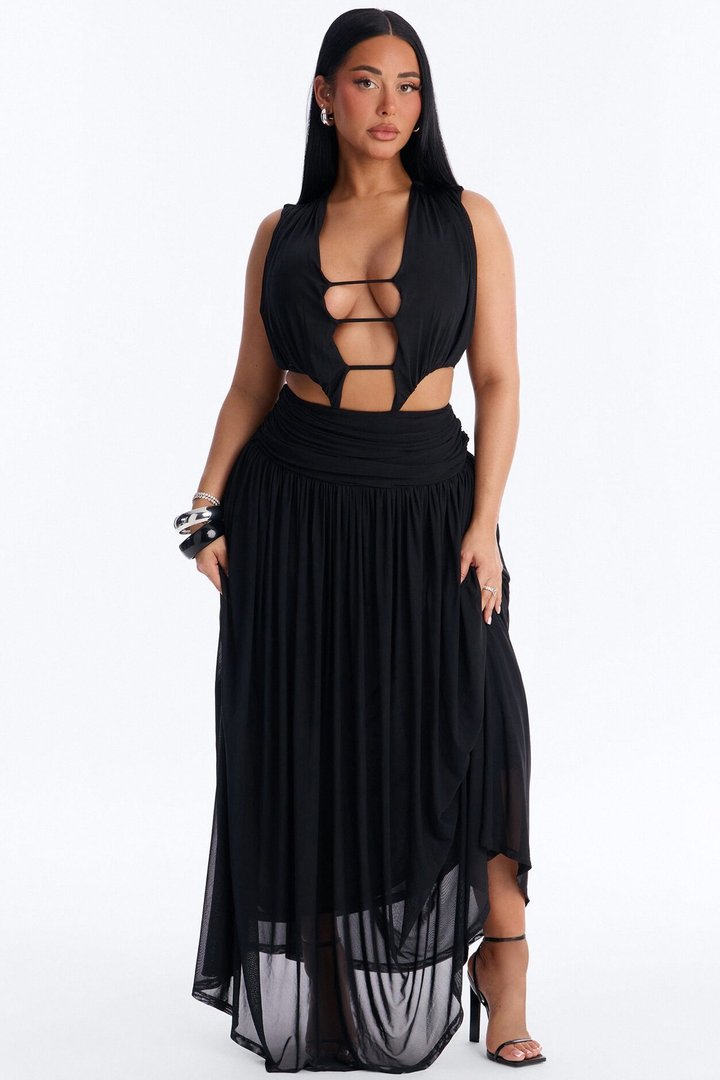 Jocelyn Cut Out Mesh Maxi Dress - Black