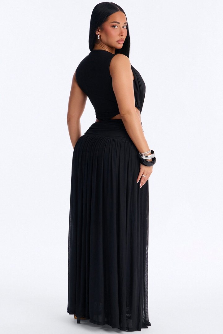 Jocelyn Cut Out Mesh Maxi Dress - Black