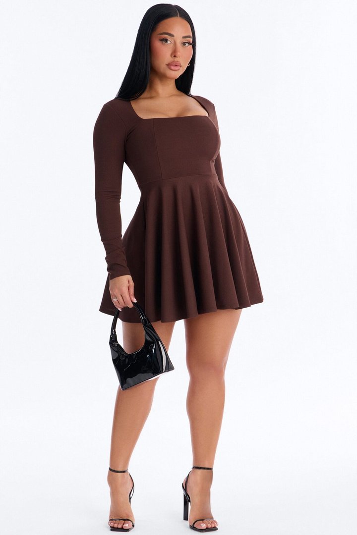 Alena Long Sleeve Mini Dress - Chocolate