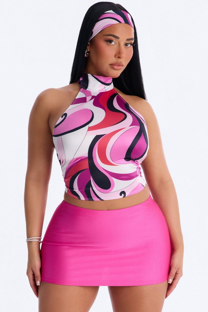 Euro Escape 2 Piece Headband and Halter Top - Pink/combo