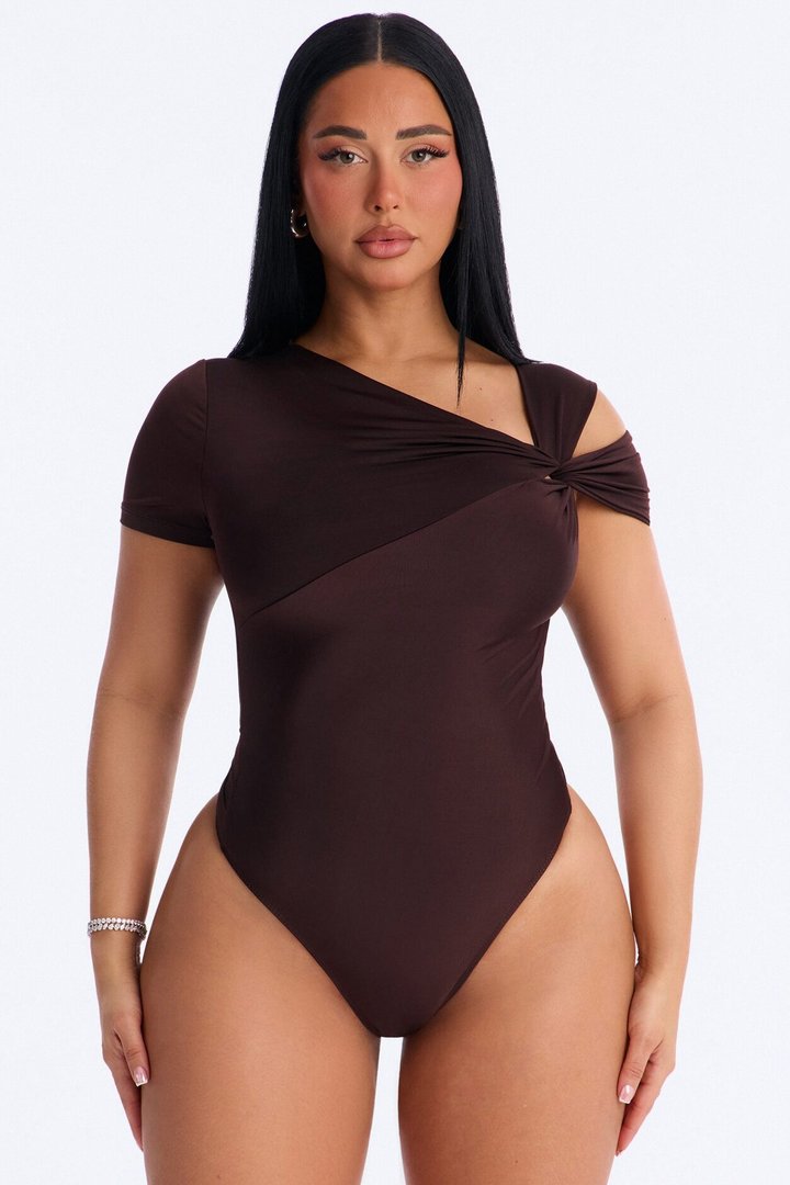 Twist It Up Cut Out Bodysuit - Chocolate
