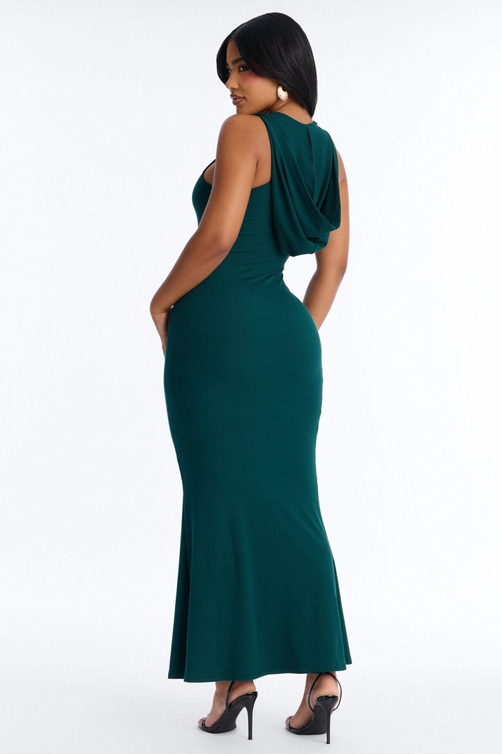Trinity Hooded Ribbed Maxi Dress - Hunter