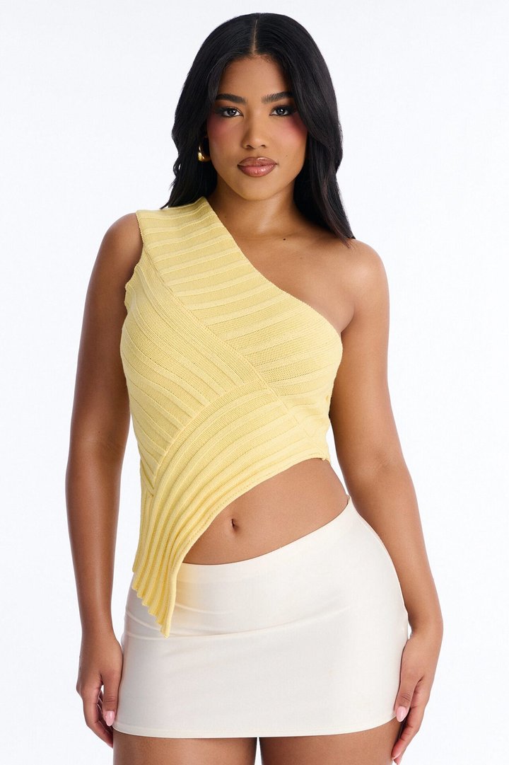 Amaya One Shoulder Sweater Top - Butter Yellow