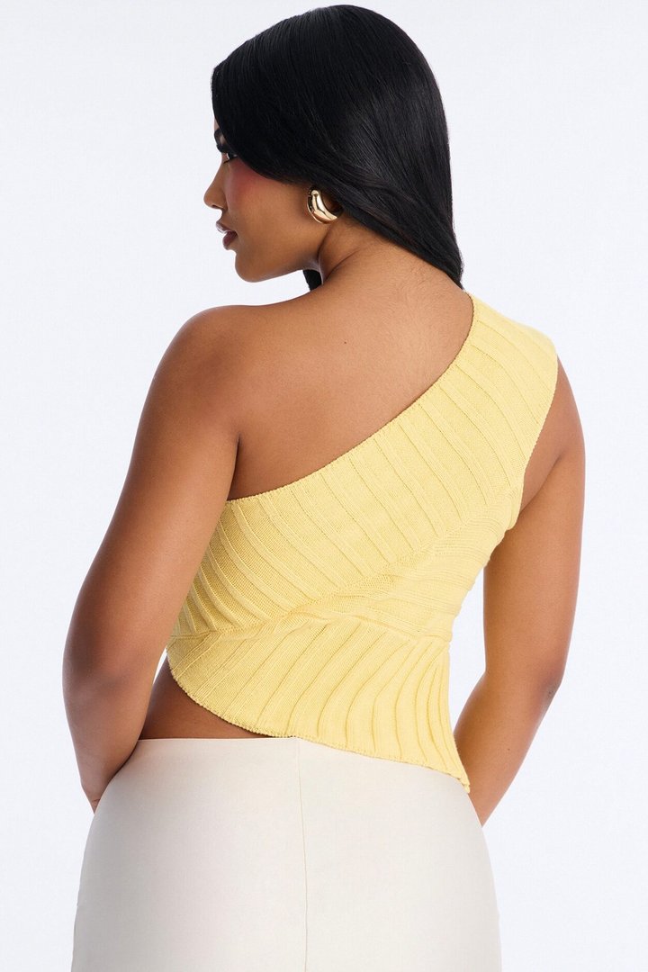 Amaya One Shoulder Sweater Top - Butter Yellow