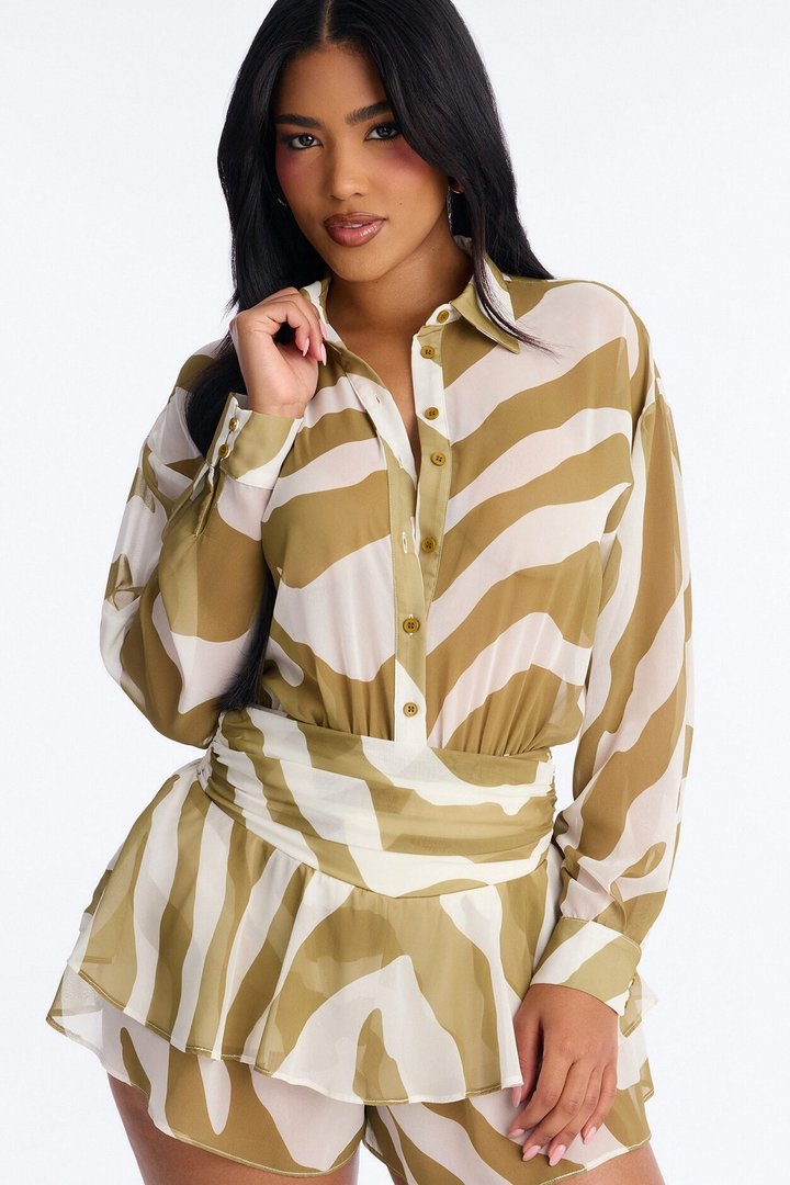 Celine Chiffon Collar Romper - Sage