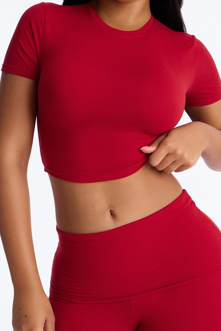 Keeping Up Foldover Waist Pant Set - Red