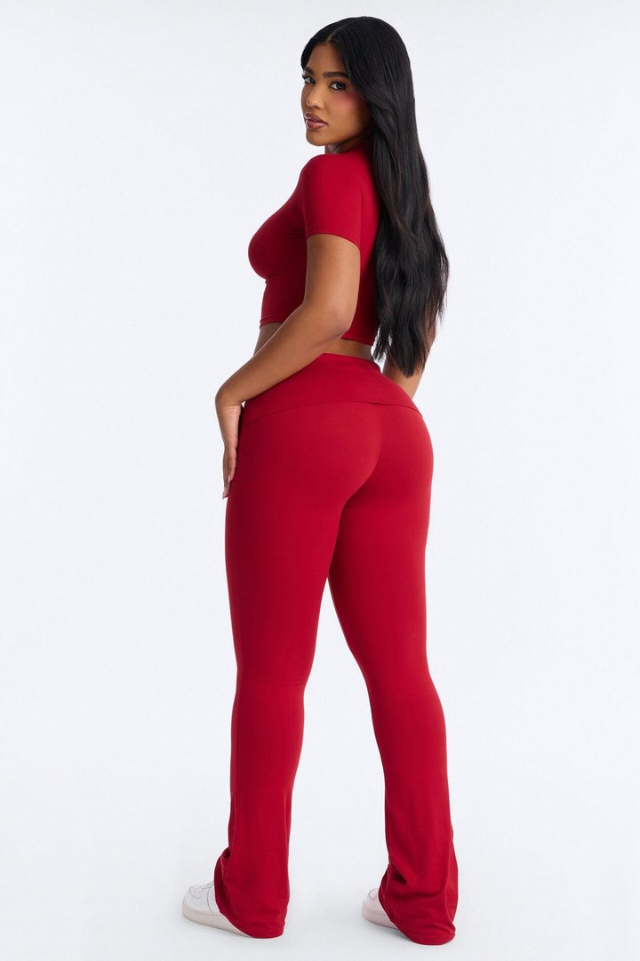 Keeping Up Foldover Waist Pant Set - Red