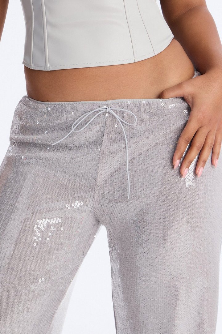 Glow Time Sequin Embellished Pants - Grey