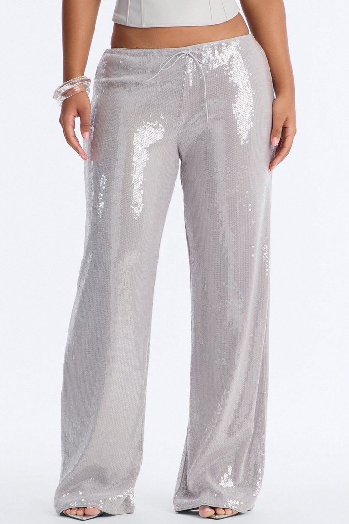 Glow Time Sequin Embellished Pants - Grey