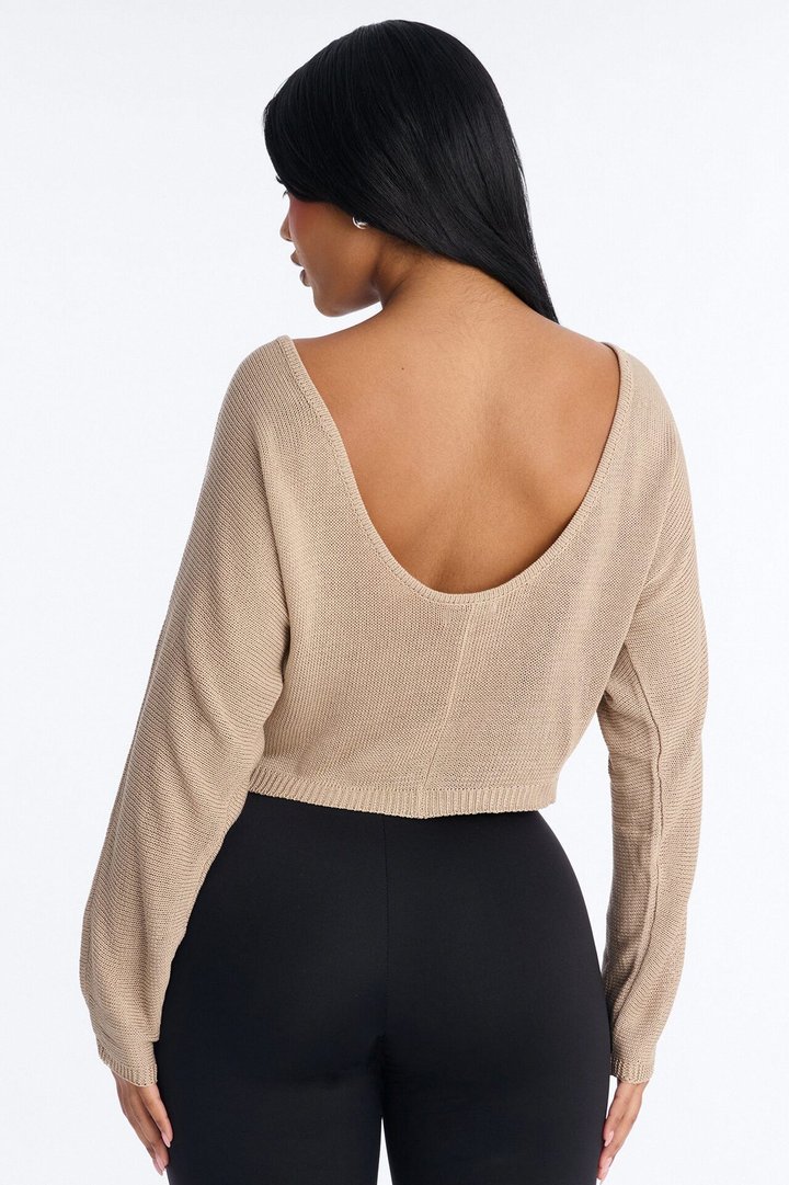 Island Girl Backless Sweater Top - Taupe