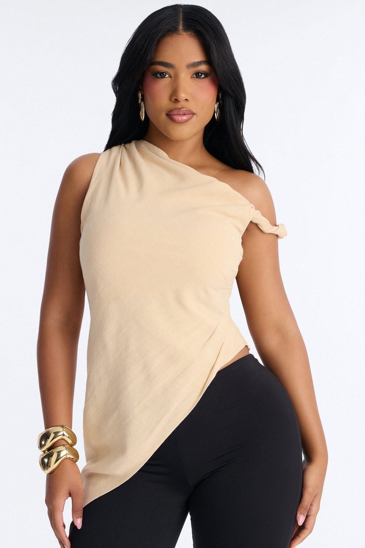 Butter And Baguettes Only One Shoulder Linen Top - Cream