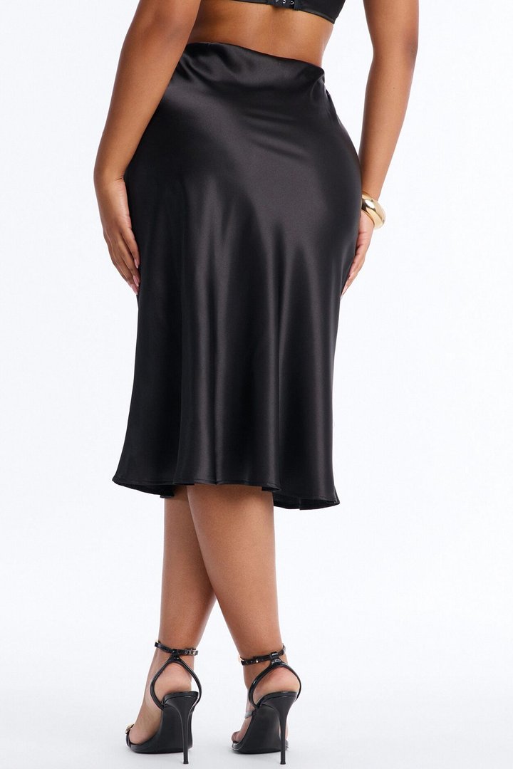 Finer Things Satin Midi Skirt - Black