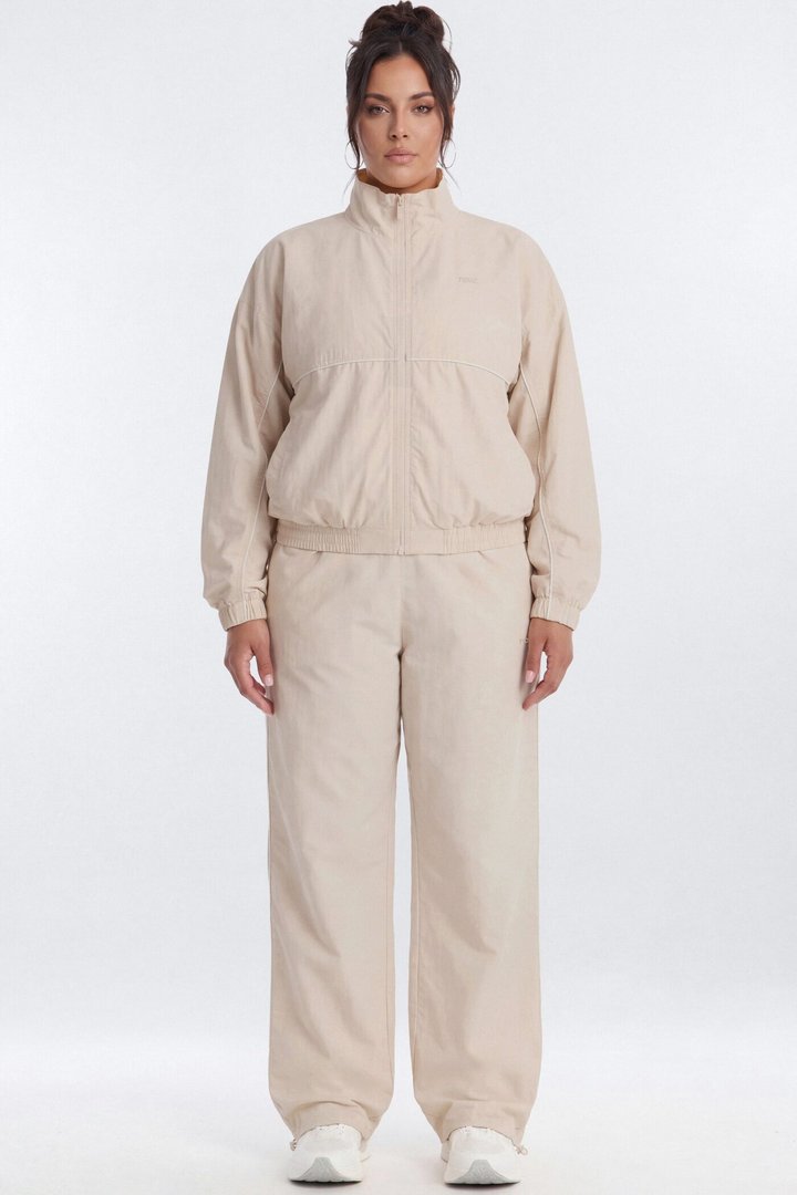 CoreNylon Mock Neck Full Zip Track Jacket - Oat Milk