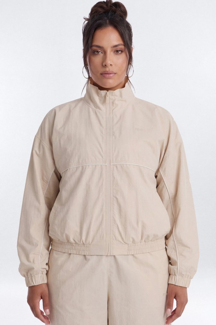 CoreNylon Mock Neck Full Zip Track Jacket - Oat Milk