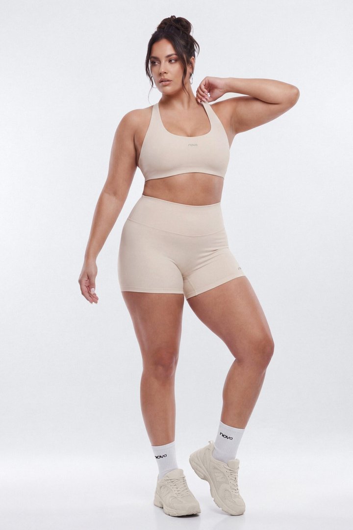 AirSculpt™ Scoop Halter Sports Bra - Oat Milk