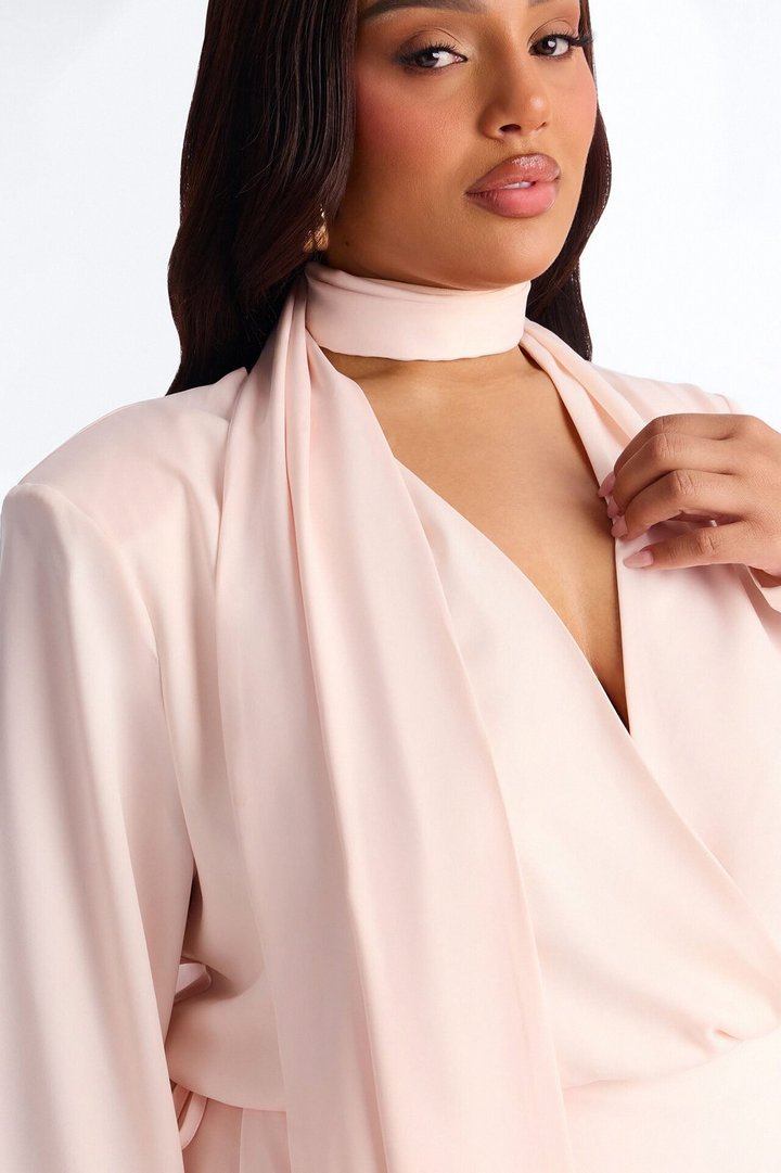 Command Attention Scarf Blouse Top - Light Pink